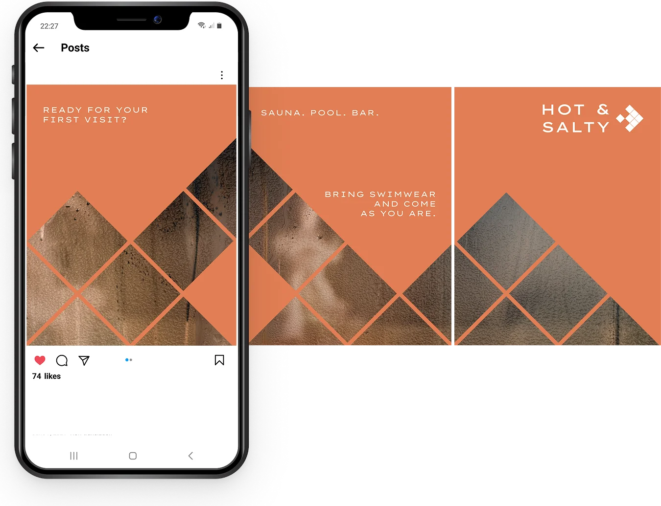 Hot & Salty Instagram carousel on a phone