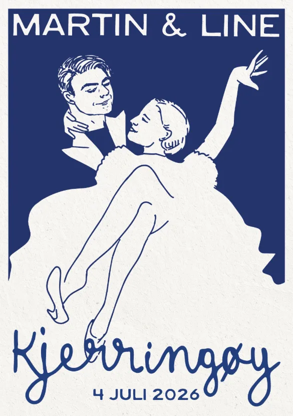 Martin & Line — illustrated wedding invitation, Kjerringøy, 4 July 2026